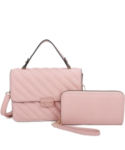 Diagonal Quilted 2-in-1 Satchel Crossbody Bag LY22910T2 PINK